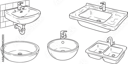 A variety of bathroom sinks and faucets in different styles and designs