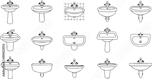 A diverse collection of vintage bathroom sinks showcasing various designs and styles