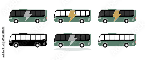 Set of electric bus icons without background.