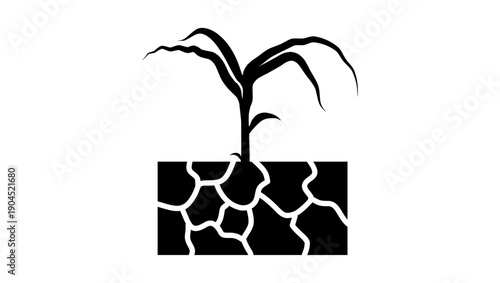 land and plant symbol, black isolated silhouette