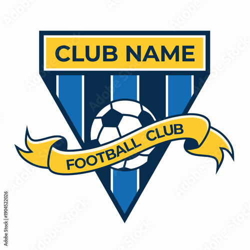 A vector design of a football club logo template featuring a shield and soccer ball. Perfect for team branding, jerseys, tournament identities, and sports logo projects.