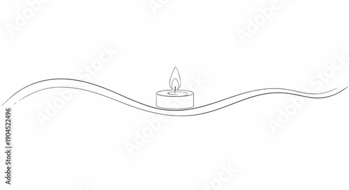 Minimalist line drawing of a candle flame on water with wavy lines, simple illustration with a calm mood on a white background.