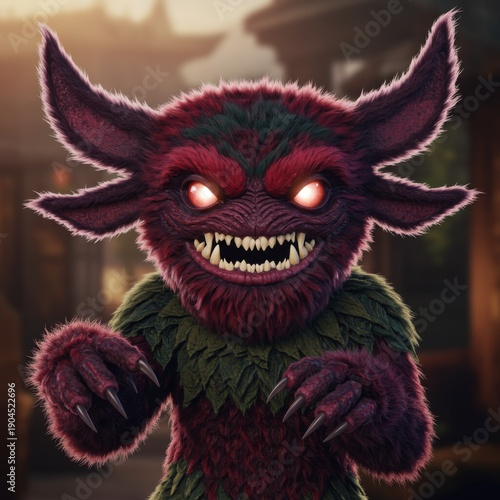 Angry Red Furry Monster with Glowing Eyes