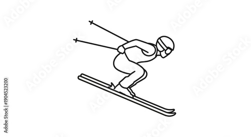 Dynamic line illustration of an individual expertly skiing down a snowy slope, showcasing speed and agility in a thrilling winter sports activity