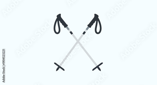 Clean illustration of crossed hiking poles, symbolizing essential outdoor gear for trekking, walking, and mountain exploration, perfect for adventure and nature designs