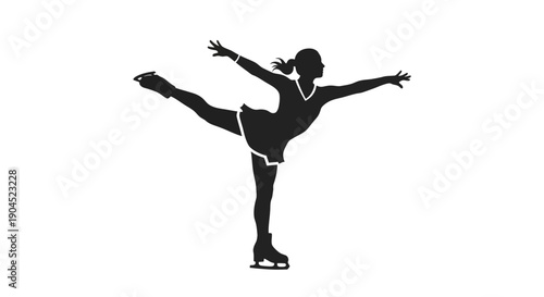 Silhouette of a female figure skater performing a graceful pose on ice skates