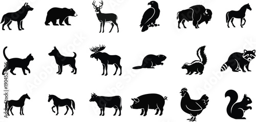 Collection of animal silhouettes featuring various species in profile