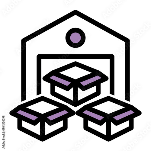 Large building for storing commercial goods prior to distribution or sale (Outline Color Lineal Style)