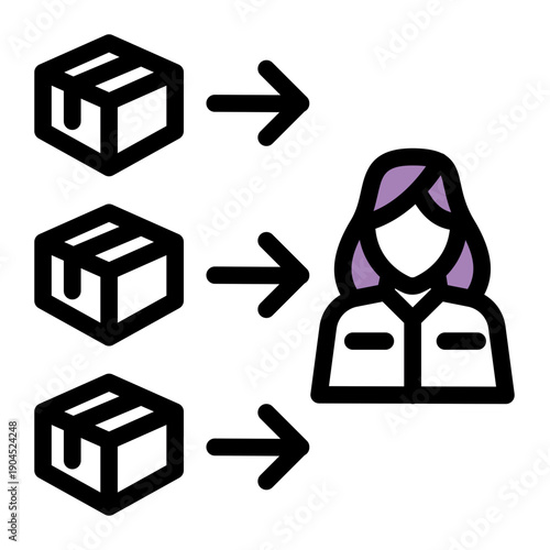 Inventory control method where production is triggered by actual customer demand (Outline Color Lineal Style)