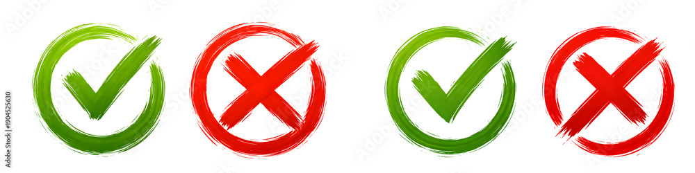 Fototapeta premium Green check and red cross icon set in circular style, approve and reject symbols for validation, UI, UX, app and web design