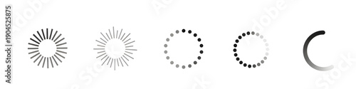 Circular loading spinner and progress indicator icon set, minimal buffering and processing animation elements for UI and UX design