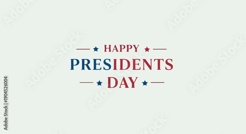 Graphic design with Happy Presidents Day text in red and blue on a light green background with stars and lines