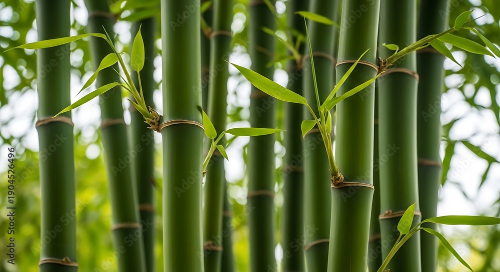 Obraz premium Closeup of green bamboo stalks and leaves