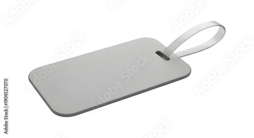 Gray Luggage Tag with Loop, Blank Surface for Personalization, Isolated on White Background