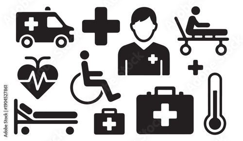 Assortment of medical and hospital symbols for healthcare services