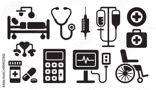 Collection of medical and healthcare icons for hospital or clinic use