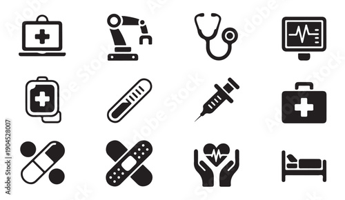 Medical icons set, health and medicine symbols vector illustration in flat style on white background