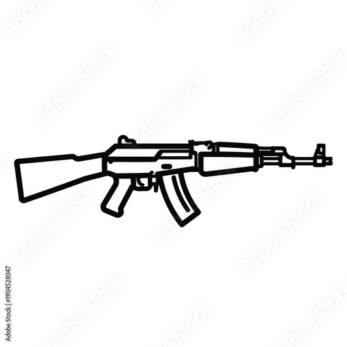 Outline illustration of an AK-47 assault rifle, representing military power, firearms, and conflict.