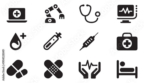 Medical icons set, health and medicine symbols vector illustration in flat style on white background