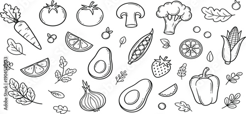 Hand Drawn Vegetable Doodle Illustration Set with Fresh Organic Produce Icons for Healthy Food, Gardening, Farming, and Nutrition Design