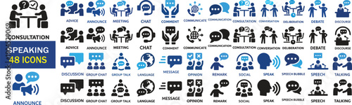 Communication & Speech Bubble Icon Set – 48 Dialogue, Chat, and Social Interaction Symbols
