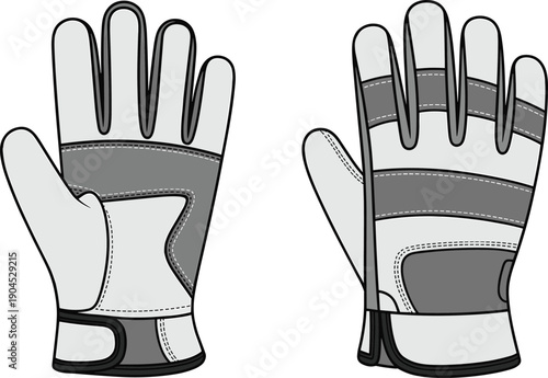 Vector illustration of protective work gloves front and back view, safety equipment design for industrial, construction, mechanical, and outdoor labor use