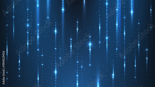 Abstract blue digital rain background with glowing particles and vertical light streaks, high tech data flow in a futuristic cyberspace environment for network concepts