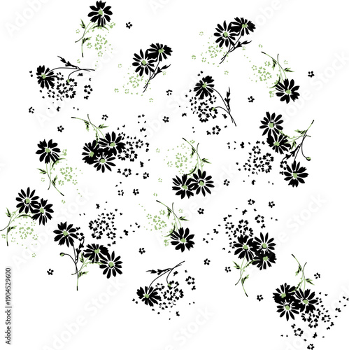 Black Floral Wallpaper – Dark Floral Background | Modern Organic Seamless Pattern for Fabric Print, Wrapping Paper & Nature Inspired Wall Art