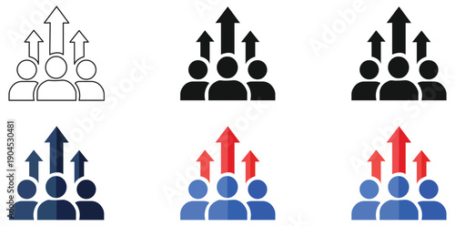 Teamwork and Growth Concepts: Conceptual visual of individuals with upward arrows representing teamwork, aspiration, and development.