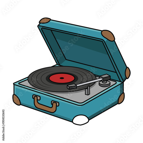 Vintage Turntable in Blue Case: This image showcases a classic turntable nestled within a stylish blue carrying case, evoking a sense of nostalgia for vinyl record enthusiasts. 