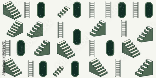 Architectural Elements Pattern: A visually engaging pattern composed of repeating architectural elements, featuring a mix of stairs, ladders, and elliptical shapes.