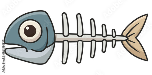 Fish Bone Illustration: A detailed illustration of a fish bone showcases the intricate skeletal structure, a symbol of nature and marine life.