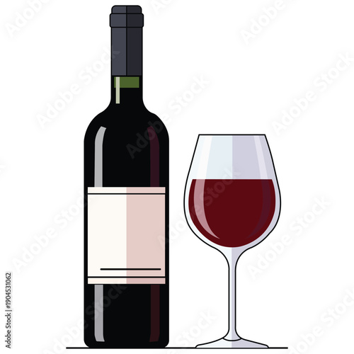 Elegant Wine Pairing: A visual symphony of taste, featuring a rich, dark bottle of wine and a sophisticated glass, both filled with the captivating ruby hues of the vintage.