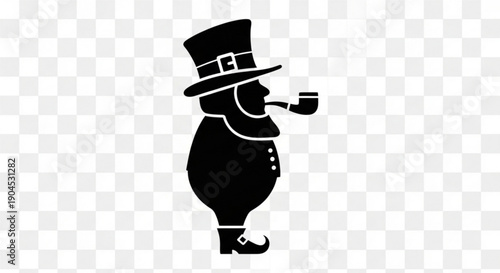 Silhouette of Gentleman Smoking Pipe in Top Hat Isolated on Transparent Background