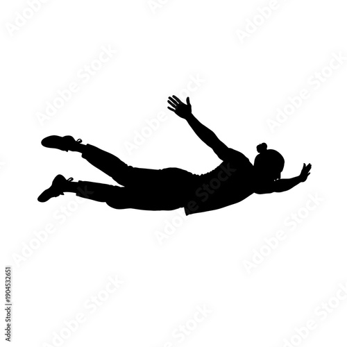 Silhouette of a Skydiver in Freefall Against White Background.
