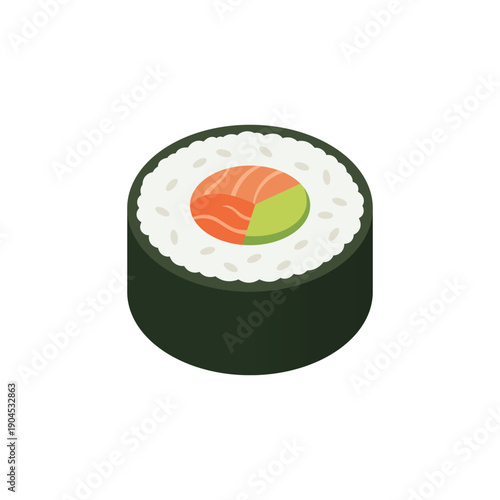Sushi maki roll with salmon and avocado filling vector illustration