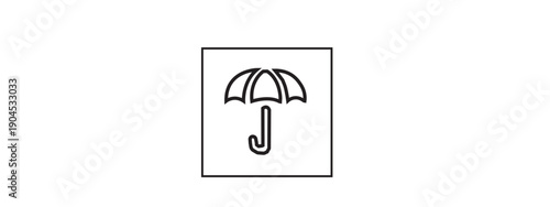 A black outline umbrella icon inside a protective square frame.