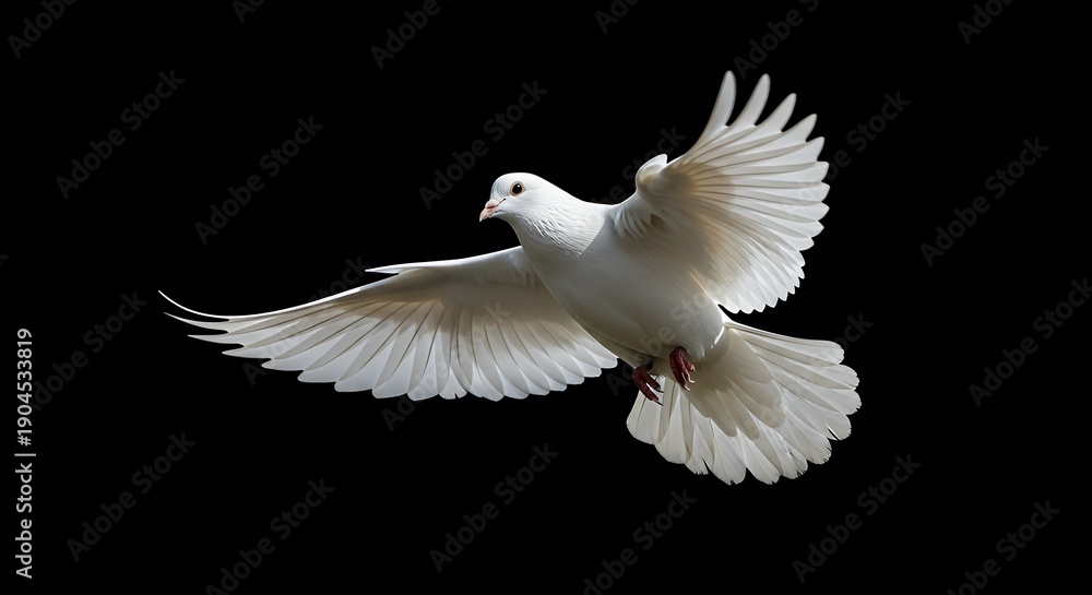 Fototapeta premium White dove flying against black background