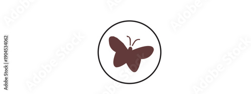 A simple brown butterfly silhouette rests within a bold black-rimmed circle.