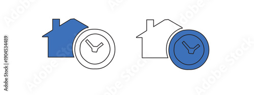 Two house and clock icons creatively represent home time concepts.