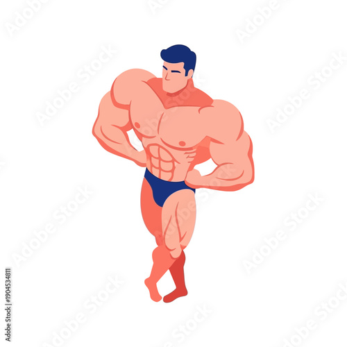 Illustration of a muscular man posing confidently in a flexed stance.