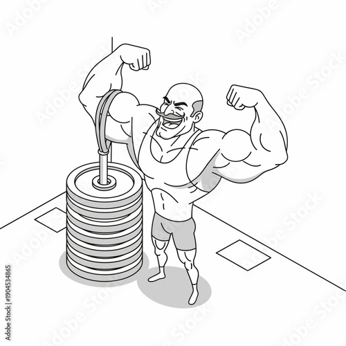Muscular man lifting heavy weight with pump handle.