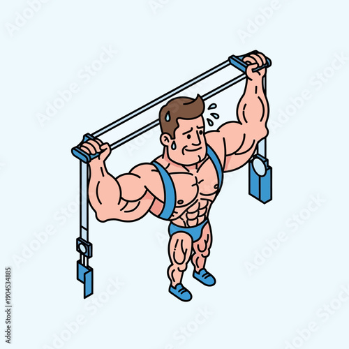 Muscular man exercising with dumbbells on a cable machine.