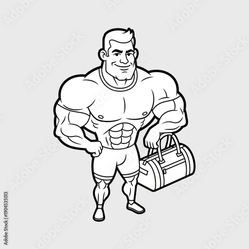 Muscular Man with Gym Bag Ready for Workout.