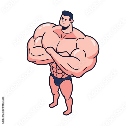 Muscular cartoon man posing with flexed arms and prominent physique.