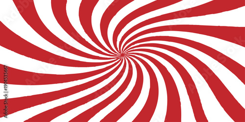Red and white abstract background featuring a vintage spiral swirl design with retro stripes and a grunge texture vector illustration
