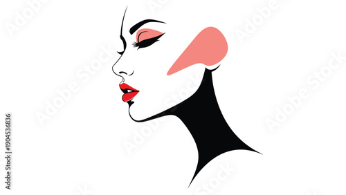 Elegant profile silhouette of a beautiful woman with bold red lips and stylish eye makeup against a white background.