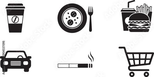 Icons representing various activities and items for daily life and travel