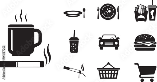 A collection of icons representing various services and items available nearby