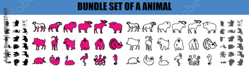 Silhouette, line art, outline, dot, dotted Diverse collection of animal illustrations in various styles and colors including line art and silhouette for educational or design purposes
